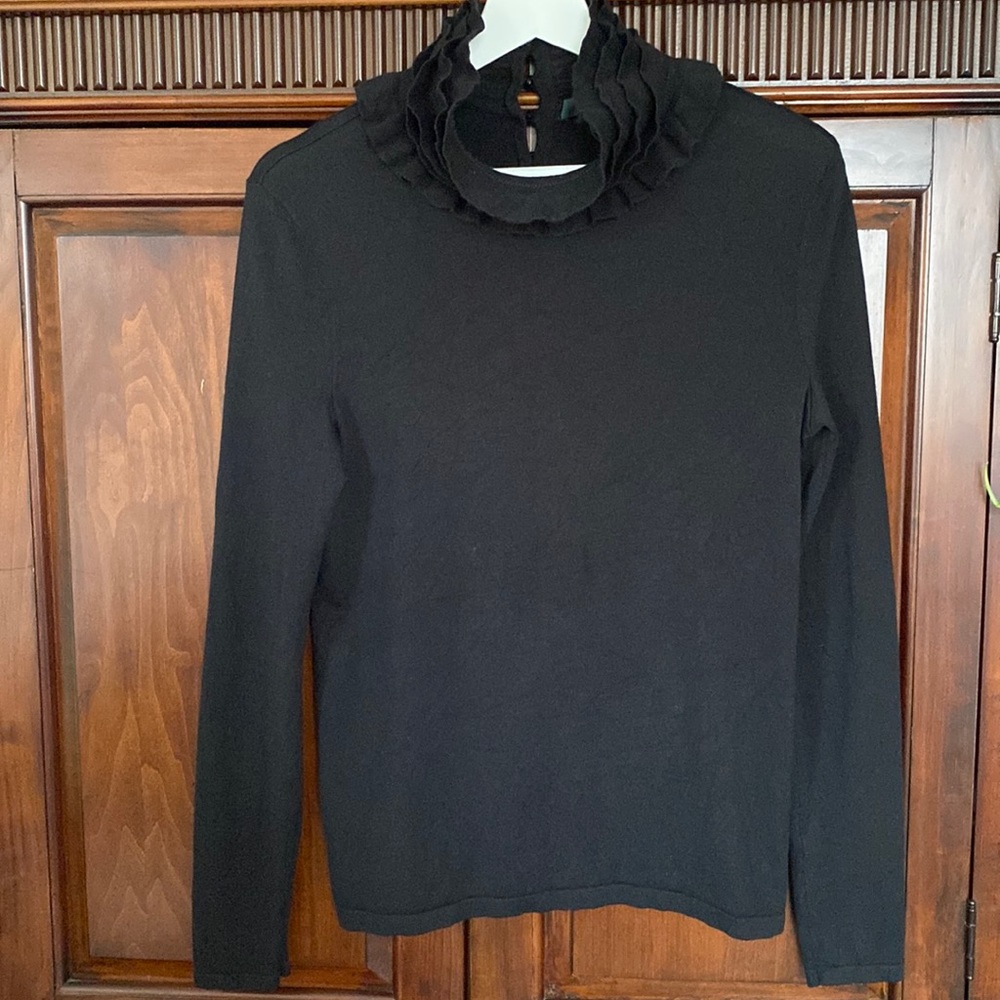 Ralph Lauren Black Ruffle-Neck Long Sleeve Sweater